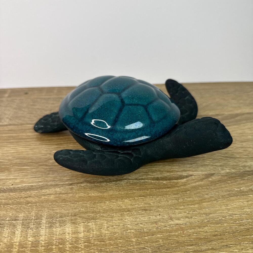 Vintage Turtle Ring Dish with Shell Lid Ocean Figurine